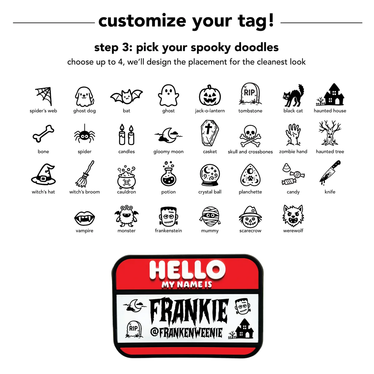 Hello My Name Is Dog Tag with Halloween Doodles | Slide-On Silicone ID Tag - Image 3