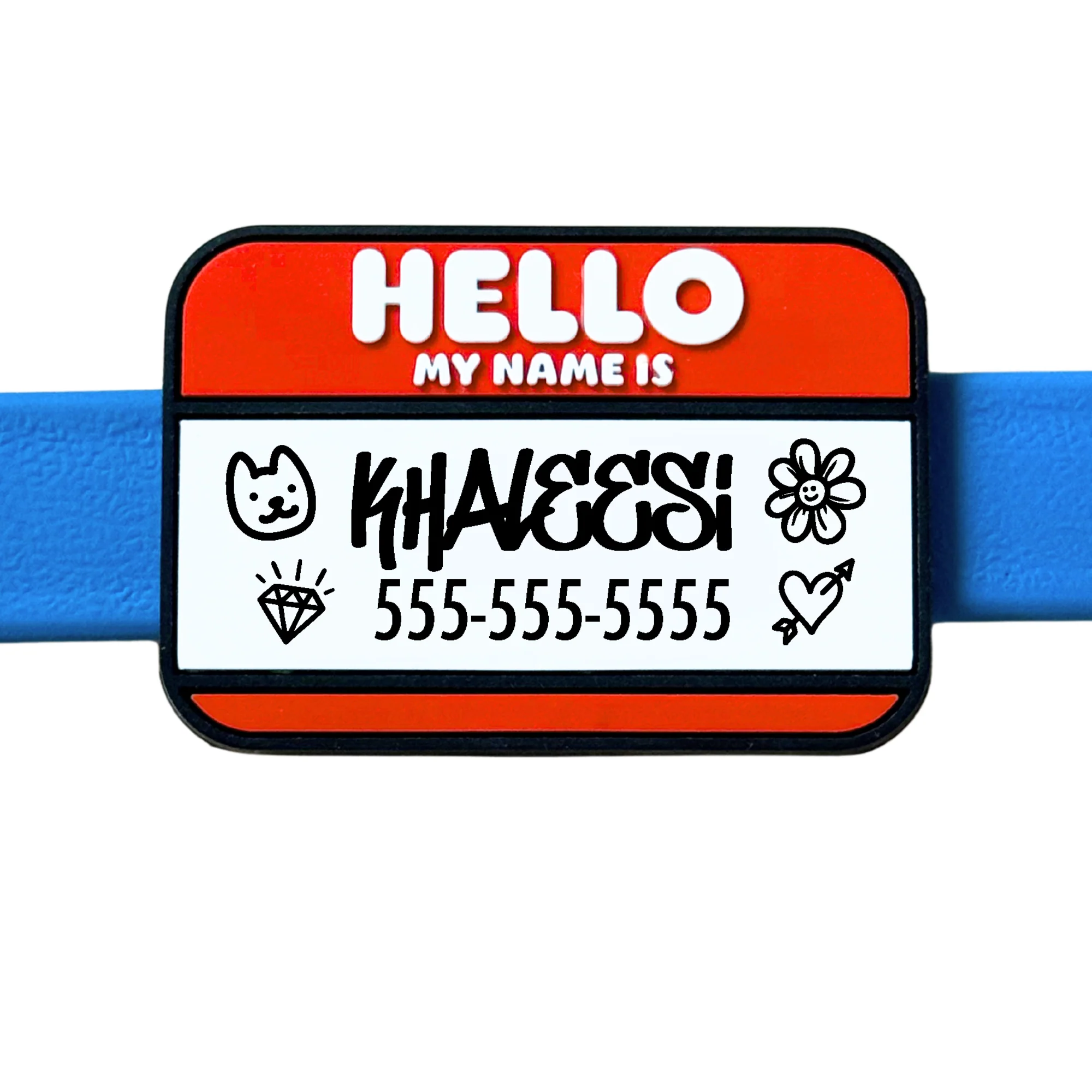 Hello My Name Is Dog Tag with Doodles | Slide-On Silicone ID Tag